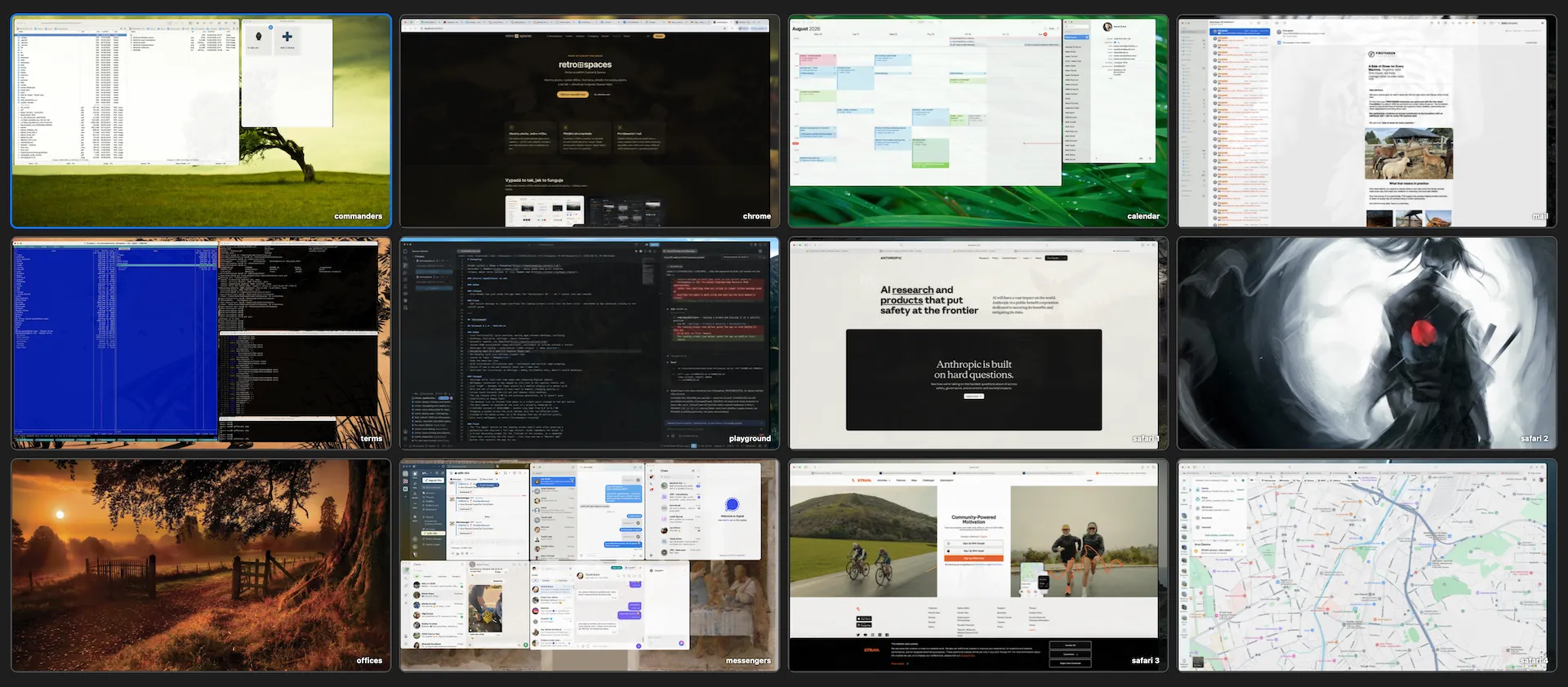 Grid overview — all desktops at once