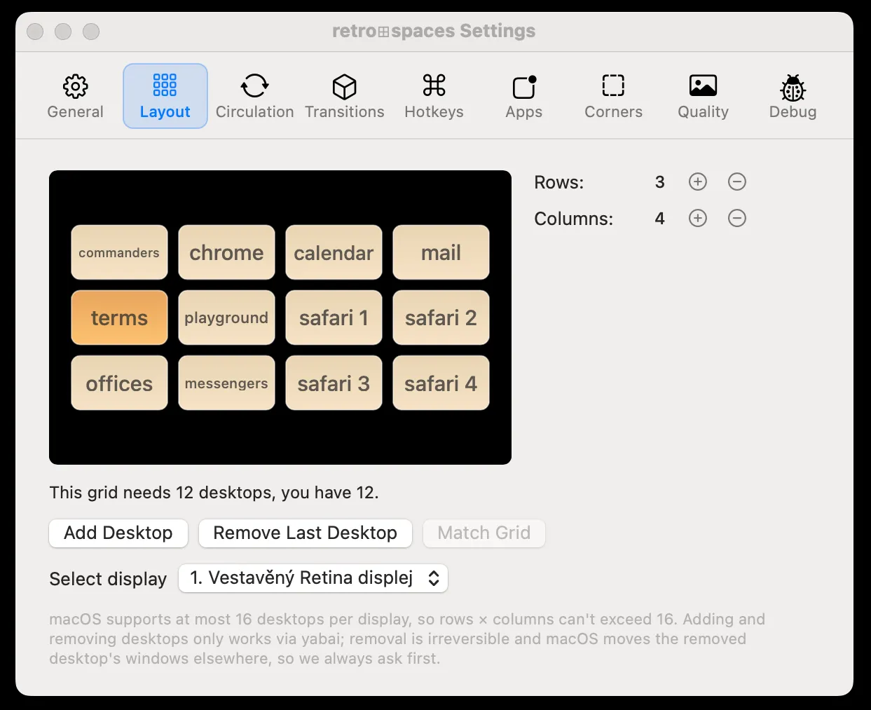 Settings — Layout